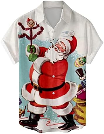 ZDDO Коледни Мъжки Ризи с копчета и Къс Ръкав, Забавна Коледна Хавайска Риза на Дядо Коледа, Вечерни Графични Риза за Боулинг