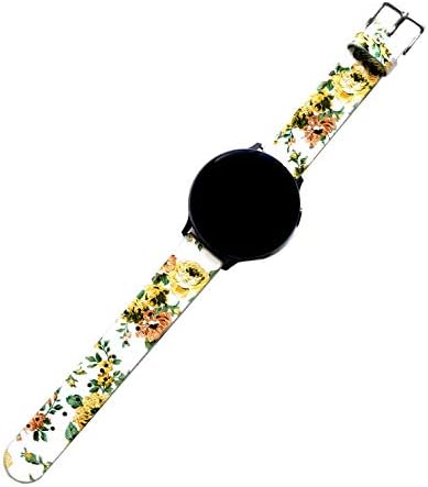 Каишка NICKSTON Floral FL-1 Yellow Roses, съвместим с smart часовника на Garmin Approach S12 и S42, Елегантна каишка от мека кожа B18P20 (2. обтегач сребрист цвят за Garmin Approach S42)