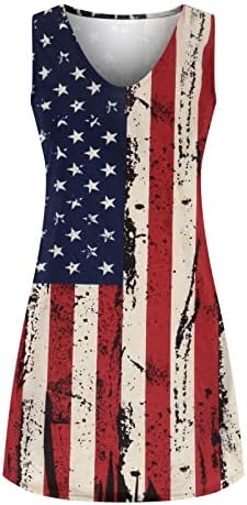 На 4 юли, Секси Рокли за Жени, Свободно Ежедневното Лятно мини-Рокля Без Ръкави с V-образно деколте, с Плажна рокличка със Звездите на Американското знаме