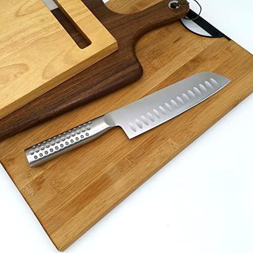 Нож Сантоку - MATTSTONE HILL 7-инчов Азиатски Нож на Главния готвач с Кухи Нож, Кухненски Нож от немска стомана с Остър Край,