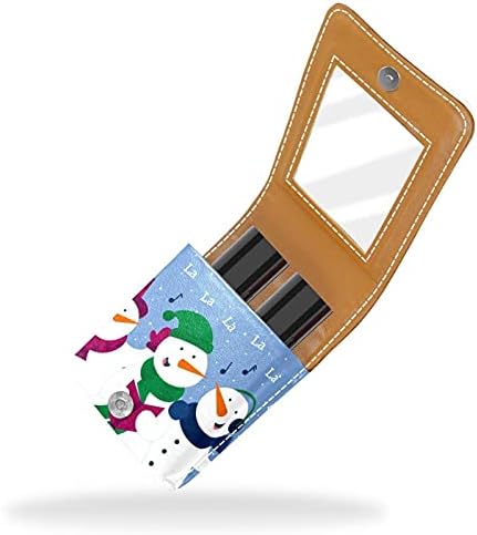 Червило Калъф С Огледало Сладък Коледен Снежен Човек Пее Песента За Устни, Червило Кутия За Съхранение На Притежателя На Преносим Пътуване Грим Чанта Мини Кожата К