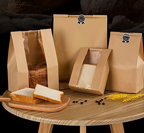Хартиени торби за печене на хляб Cezoyx 120 Броя, Пакети за печене с размери 12 x 8,3 x 4 инча с Преден прозорец, Кафяви Хартиени Пакети