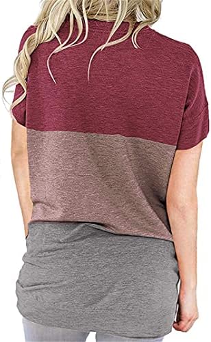 Andongnywell/ Дамски Модни Риза в стил Мозайка, за да е Подходяща По цвят, с кръгло деколте, Без Тениска с къс ръкав Прилеп и джобове