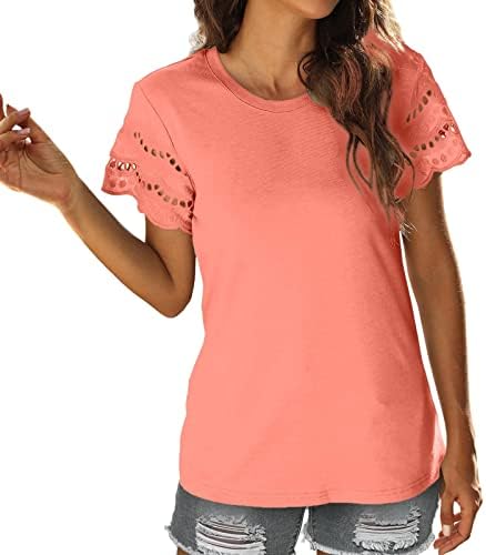 Тениска, дамска лейси тениска с къс ръкав, летен топ безплатна ежедневна тениска, однотонная дамски ски базова про