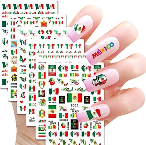 6 Листа Мексикански Флаг Етикети за Дизайн на Ноктите Етикети 3D Ден на Независимостта на Дизайнера Дизайн на Ноктите Иконата на Знамето
