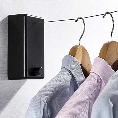 EDOSSA Clothing Line Здрава стенни бельевая въжета за сушене на дрехи с 4-метров място за сушене на дрехи в помещението и на открито Телескопична бельевая въже (Цвят: черен ра