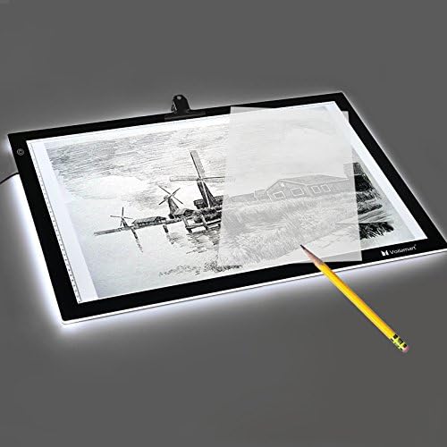 Voilamart A2 Led Трассировочная дъска, Светлина Кутия, Светлинен панел с подсветка, с регулируема яркост, с Кламер за хартия, 2 Кабела, за за рисуване Stenciling