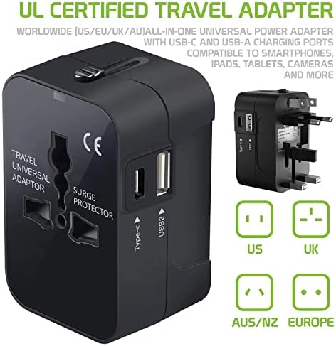 Международен захранващ адаптер USB Travel Plus, който е съвместим с Verykool i123 за захранване на 3 устройства по целия свят USB TypeC,