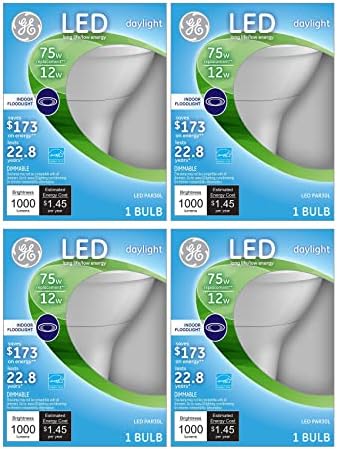 GE Lighting (4 лампи) 96852 Led Прожектор за помещения с регулируема яркост, 12 W (еквивалент на 75 W), 1000 Лумена PAR30L, Лампа