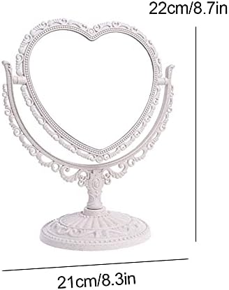 Огледало за грим Jorzer във формата на сърце, завъртащо се на двустранното десктоп козметично огледало за тоалетка маса, бежово настолни