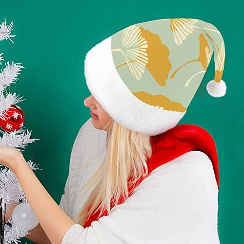 Листата на Гинко Забавна Коледна Шапка на Дядо Коледа Шапки и Къси Плюшени с Бели Ръкавели за Коледните Празници Партита