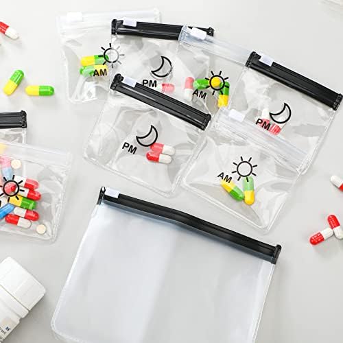 Набор от мешочков за хапчета, Пътни чанти за хапчета, Органайзер за лекарства джоб, чанта за съхранение таблетки AM PM, Многократна употреба Пластмасови пликчета за т