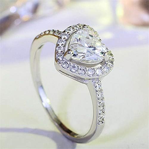 Бижута Aura Сребърен пръстен с фианитами във формата на сърце, дамски комплекти за годеж, сватба пръстен (6)