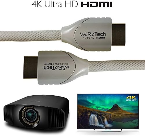 Кабел WiRoTech HDMI 4K Ultra HD с тъкани кабел, HDMI 2.0 18 Gbit/s, поддържа 4K 60 Hz, цветност 4 4 4, Dolby Vision, HDR10, ARC, HDCP2.2 (15 метра, бял)