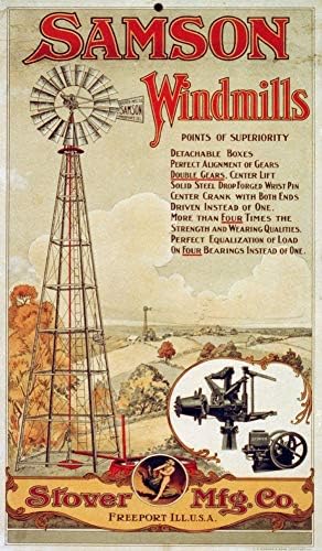 БЕЗКРАЙНИ СНИМКИ на 1880-те години на Снимката: Вятърни мелници Samson | Stover Manufacturing Company | Двигател вятърна
