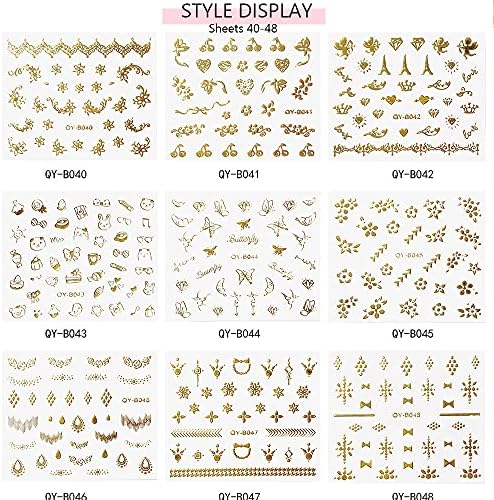 Етикети за дизайн на ноктите Zoance Gold, 30 Листа Самозалепващи Стикери за нокти в различни стилове с 3D Цветни Пеперуди и Геометрични