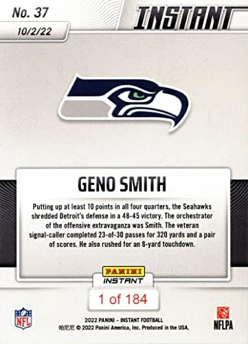 2022 Панини Instant #37 Футболна карта Джино Смит - 1-ва официалната картичка Seahawks - Издаден от общо 184!