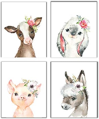 Дизайн на компанията Maria Inc. Комплект от 4 безрамных декорации за детската стая с животните на фермата | Сладки снимки на животни