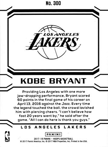 2017-18 Панини NBA Hoops 300 Баскетболно карта Кобе Брайънт на лос анджелис Лейкърс - Набира 60 точки в Последния Си мач в НБА