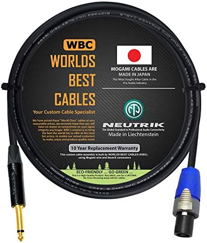 6 Фута коаксиален студиен акустичен кабел, направен по поръчка на компанията СА НАЙ CABLES С помощта на Mogami 3082 Wire и конектори Neutrik NP2X-B TS и NL2FX speakON
