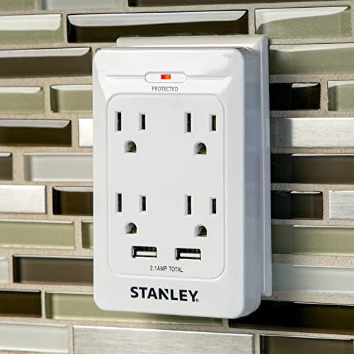 Стенен кран Stanley 33202 SurgeQuad с променлив ток и USB, Бяла