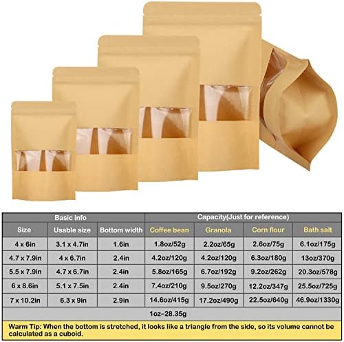 Blisstime 50 Опаковки крафт-пакети Stand Up с цип, Плик пакет с прозрачен прозорец и ваканция за различни съхранение (4,7 х 7,9 инча)