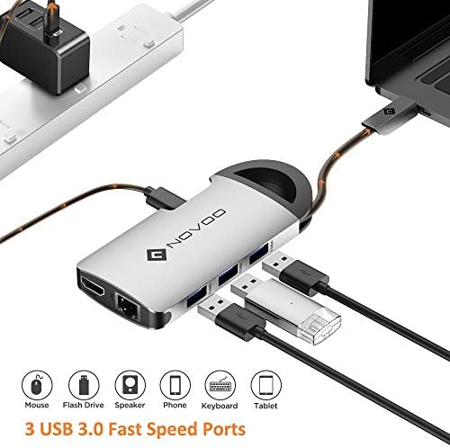 NOVOO C USB Хъб 8 в 1 със Скрито Окабелен Многопортовый Адаптер с 4K, HDMI 100 Вата за зареждане на PD Ethernet 3 * USB 3.0 четец на