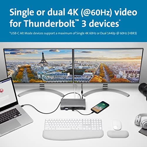 Докинг станция Kensington Thunderbolt и USB-C - Докинг станция SD5600T Thunderbolt 3 и USB-C за видео във формат 4K (DisplayPort ++ / HDMI) с храненето 100 W - Универсална док станция за Windows и Mac (K34009EU)