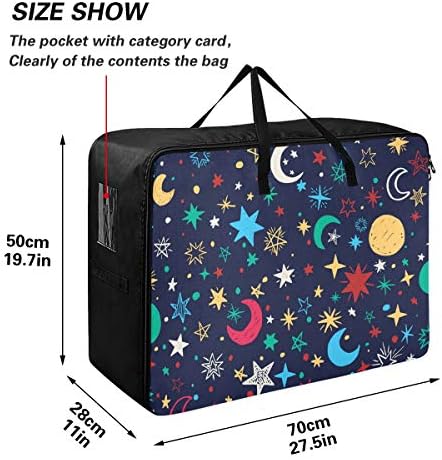 N/A Чанта за съхранение на дрехи, Легла за Завивки, Големи Голям Чанта-Органайзер с Разноцветни Звезди и Луна, Чанта с Цип, Контейнер