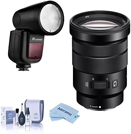 Обектив Sony E PZ 18-105 мм f/4,0 G OSS за Sony E, Комплект със снимка на Li-on X R2 TTL вградена камера на кръгла светкавица Speedlight, Комплект за почистване, Кърпа за почистване