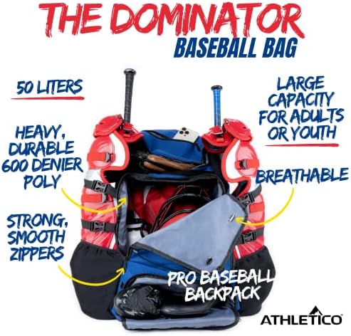 Бейзболна чанта Athletico Dominator - Чанта за софтбольной бита с отделение за обувки за младежи, момчета и възрастни, Лека бейзболна