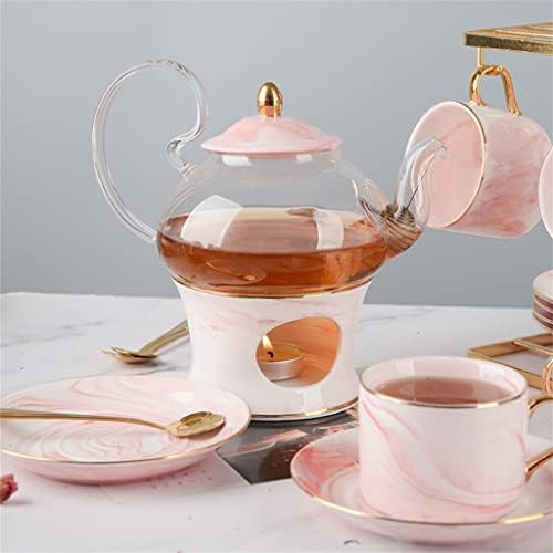 CXDTBH Комплект чаени чаши с цветя модел в скандинавски стил, Керамични топлоустойчива стъклена кана със свещ за варене на плодове в европейски стил (Цвят: D, размер: ка
