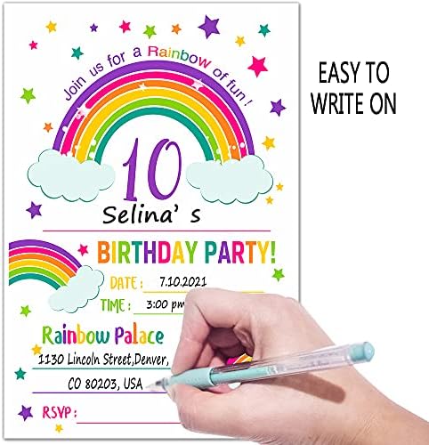 ukebobo 10th Rainbow Покани на рожден ден в пликове, Покани за рожден ден, Украса за дъгова партита – 20 Картички за пликове (c03-10)