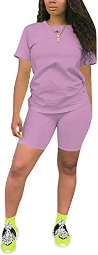 AOMONI/ Дамски Облекло от две части, Летен Спортен Костюм Големи Размери, Кратък Комплект, Ежедневни тениски с къс ръкав