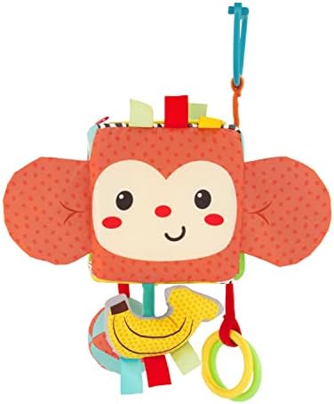 Кубче за търсене на предмети Infantino Peek & Seek Discovery Cube - Мека Развитие на играчка, Огледало-Гляделка, пръстени-Лешникотрошачка, Звуци Шуршания и дрънкалки - Пълноценната