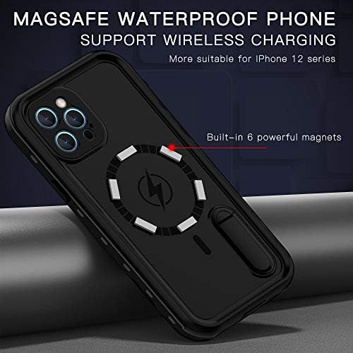 Калъф Mangix за iPhone 12 Pro Max с магнитна зареждане, водоустойчив, с вградено защитно фолио за екрана, доказан на спад, здрав устойчив на удари калъф-поставка за Apple iPhone 12 Pro M