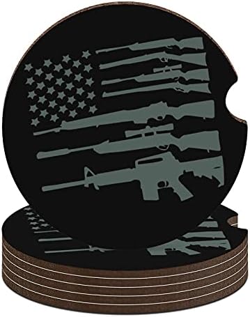 Пистолет американския Флаг С Черно Принтом Дървени Автомобилна Стойка Абсорбираща поставка за Чаши за Напитки за Мъжете Жените