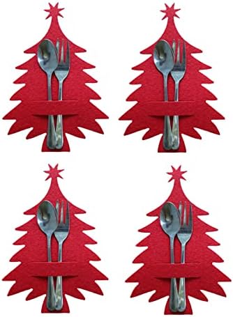 Коледна чанта за трапезно сребро |4 бр./компл., Коледно дърво, нетканая поставка за кухненски прибори, Коледа, Деня на