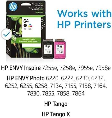 HP 64gb Black / три-цветни мастилници (2 комплекта) | Работят с HP ENVY Inspire 7950e; ENVY Photo 6200, 7100, 7800; серия Tango | са Подходящи за използване с моментальными мастило | X4D92AN