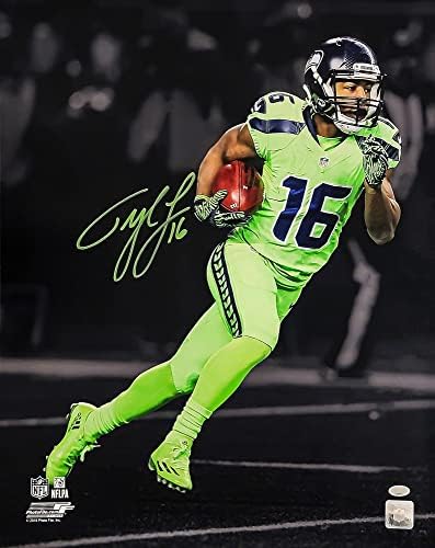 Снимка на Тайлера Локетта с автограф 16x20 в тениски цвят Seattle Seahawks Цвят Ръш Грийн MCS Holo 209203 - Снимки NFL