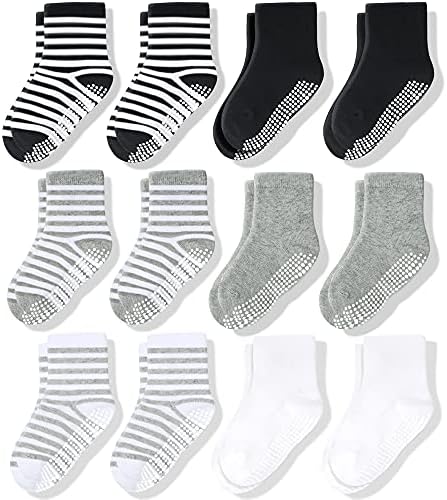 Нескользящие чорапи CozyWay Crew Grip, 6 или 12 двойки за Бебета, малки деца и деца в предучилищна възраст