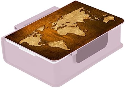 Карта на света АЛАЗА, Ретро Обяд-Бокс за Bento с принтом от Кафяво дърво, Херметични Контейнери за обяд без Бисфенол А, с вилица и лъжица, 1 бр.