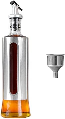 Комплект бутилки с дозатор зехтин и оцет STJKBDFC за кухня, 17 грама, Прозрачна Стъклена Гарафа Oli Oli (500 мл) с Приложения и Фуния (Сребърно прозорец)