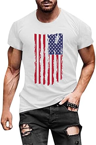 Тениска с високо Воротом за Мъже, Мъжки Годишна Ежедневна Тениска с Кръгло деколте и Принтом Флаг, Тениска с Къс Ръкав, Топ, Блуза, Футбо