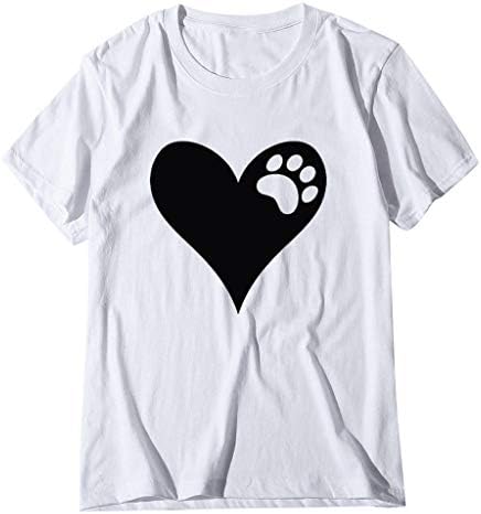 uikmnh Дамски Тениски С къс ръкав и Кръгло Деколте, Модни Тениски със Сърца, Елегантна Лятна Скъпа Ежедневни Риза