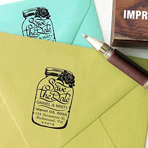 Printtoo Mason Jar Custom Освен Датата Сватбена Покана Монтирани На Дървото На Гумен Печат Подарък