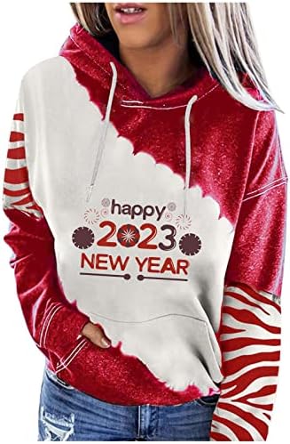Честита Нова Година 2023, Дамски Блузи, Дамски Блузи с Хубав Принтом Крави, Тениски с Дълъг Ръкав, Hoody, Пуловер, Отгоре с Джоб