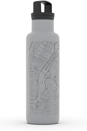 Добре разказана Карта на Ню Йорк с Надпис, Изолирано Бутилка за вода, Бутилка от неръждаема Стомана с гравиран (21 унция, Сив цвят лапад),