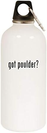 Molandra Products got poulder? - Бутилка за вода от неръждаема Стомана бял цвят на 20 грама с карабинка, Бяла
