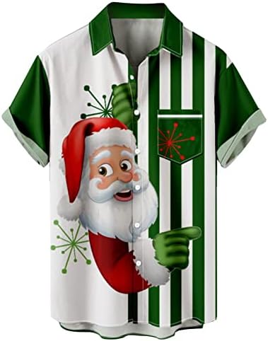 XXBR Коледни Ризи с копчета за Мъже с Къс Ръкав, Забавна Коледна Ежедневни Риза с Принтом Дядо Коледа, Вечерни Дизайнерски Ризи